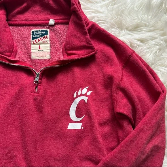 University of Cincinnati Bearcats 1/4 Zip Fleece Pullover Red Size Large - Picture 3 of 8